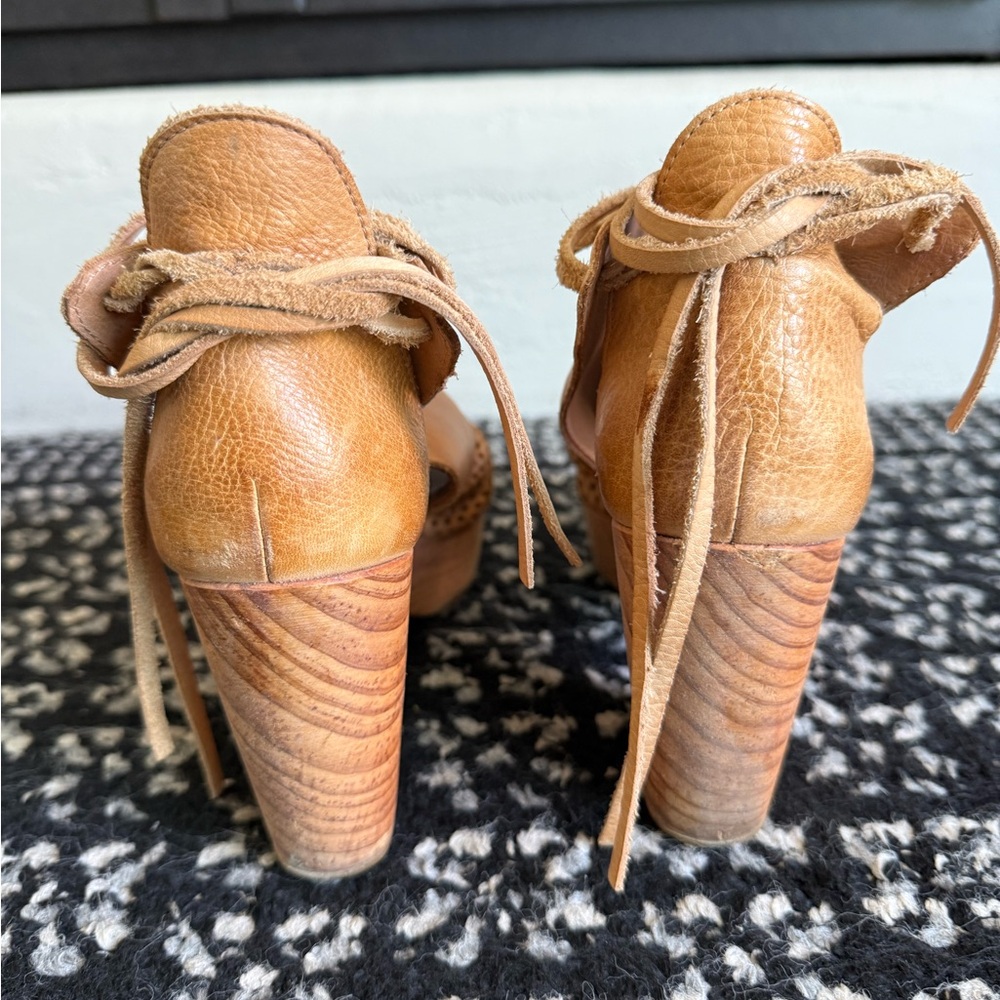 Free People Tan Leather Platform with Chunky Heel - Picture 4 of 5